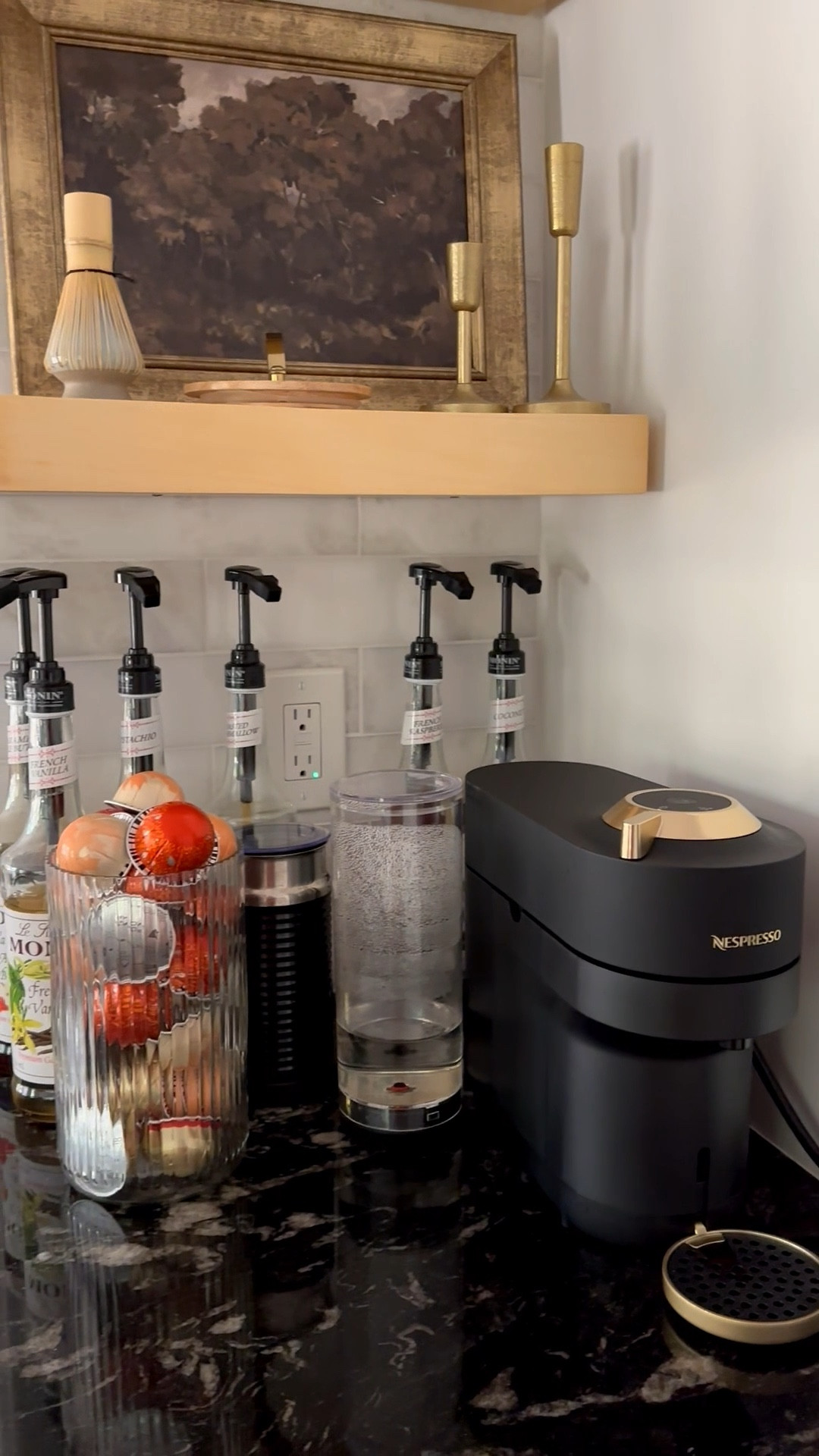 My at home coffee bar 

Nespresso Vertuo Pop+ Matte Black Gold & Aeroccino3 Milk Frother - ON SALE☕️

Pumpkin spice cake and maple pecan Nespresso pods 

Nespresso, Nespresso coffee maker, coffee maker, espresso, Nespresso pods, at home coffee, gift idea, Monin syrup, Chobani creamer, floating shelves 

#LTKGiftGuide #LTKCyberWeek #LTKfoodie