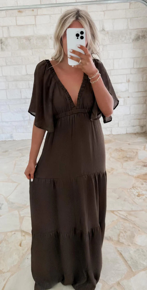 Sweet Surprise V Neck Maxi - Mocha | CK Squared Boutique