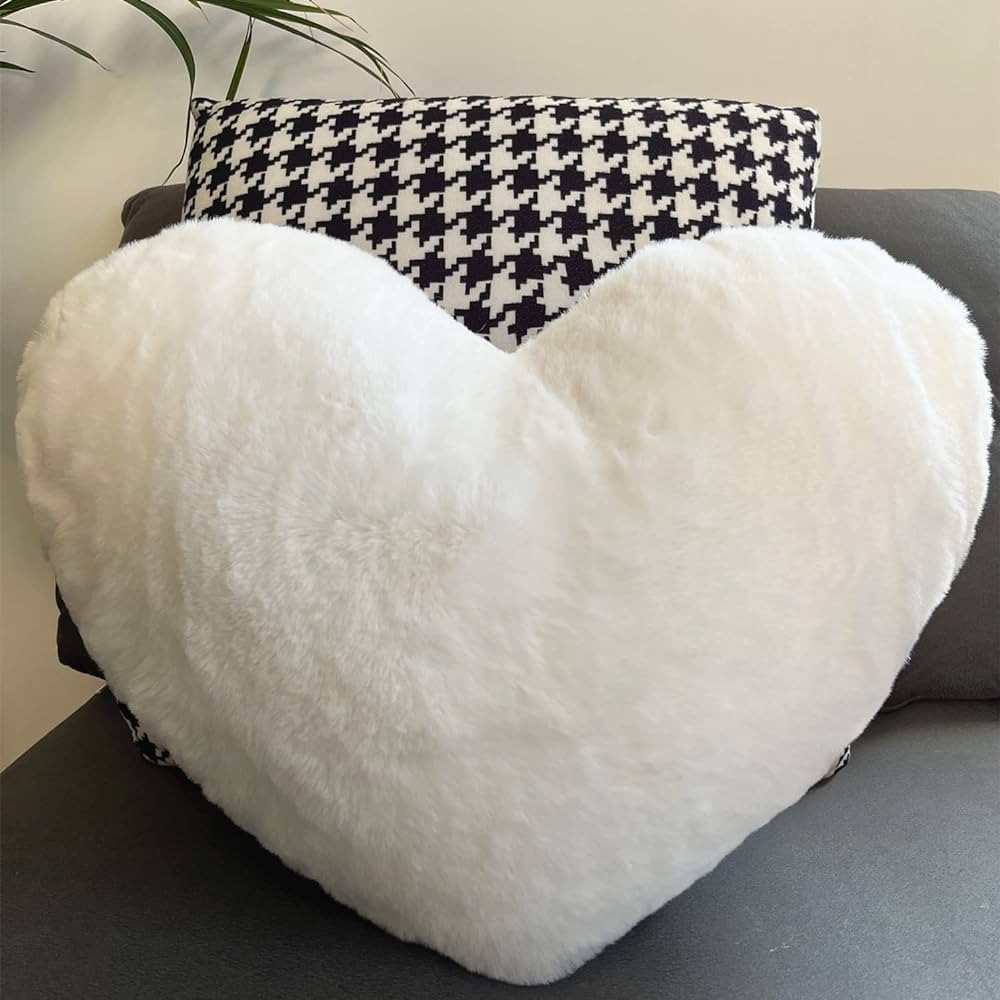 Vdoioe Heart Pillow Fluffy White Heart Shaped Throw Pillows Super Soft Faux Rabbit Fur Heart Thro... | Amazon (US)