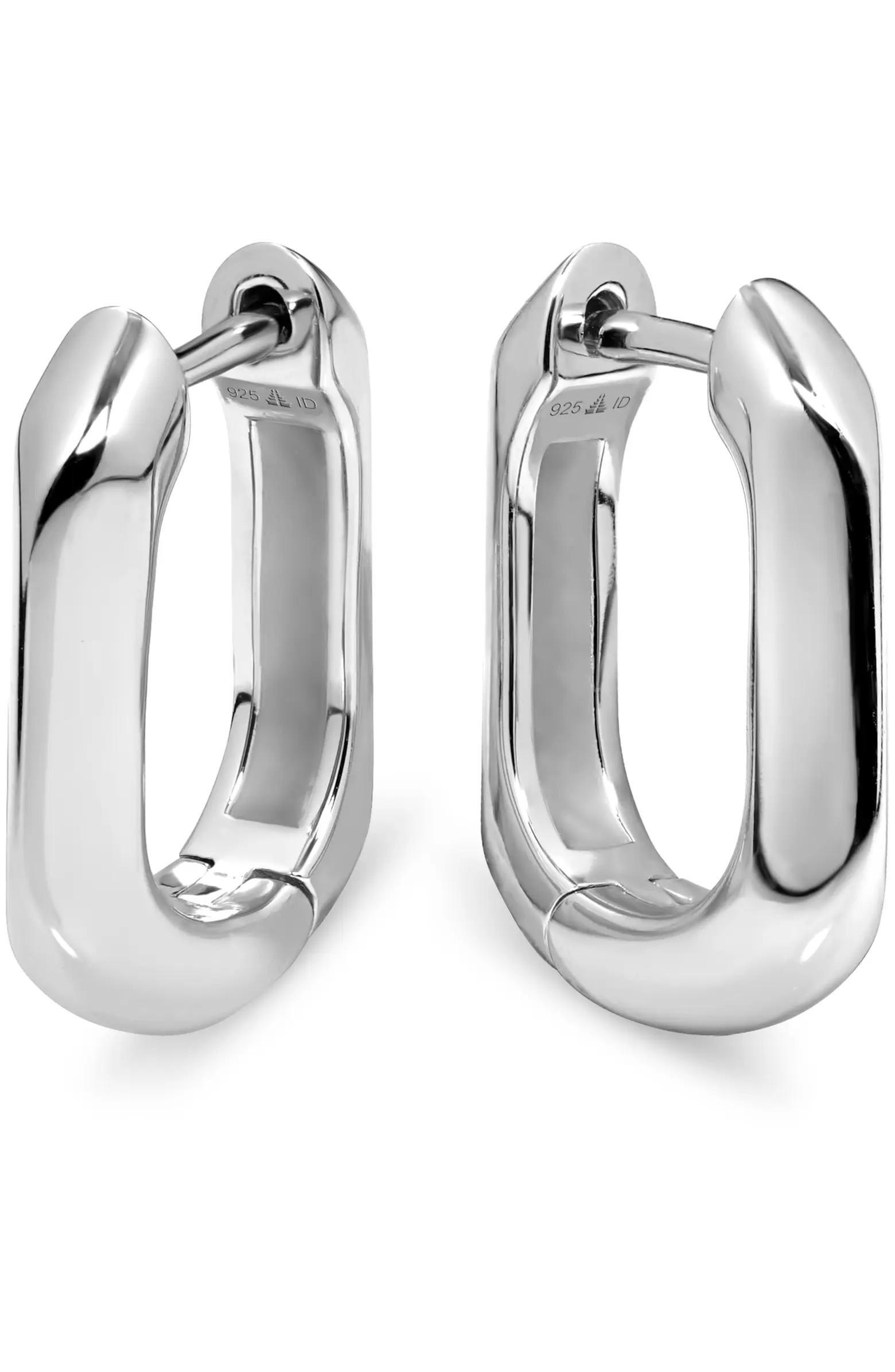 DEVATA Beveled Hoop Earrings in Rhodium Plated Sterling Silver | Nordstrom | Nordstrom
