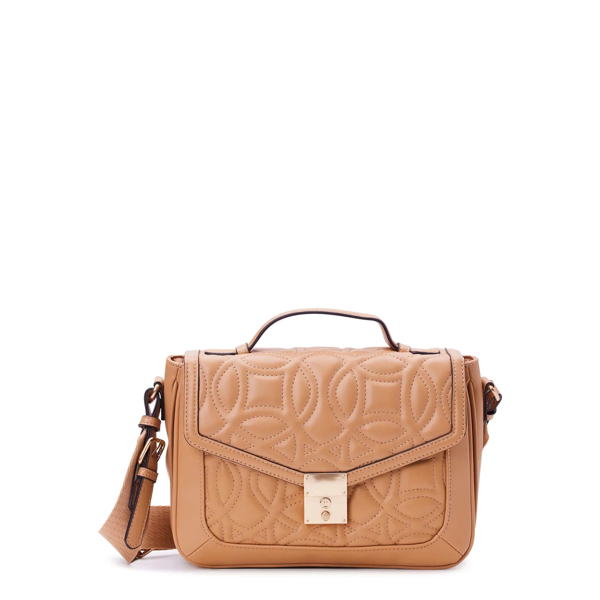 Time and Tru Women's Kate Flap Front Crossbody Handbag, Quilted Golden Honey - Walmart.com | Walmart (US)