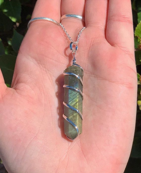 Spiral Wire Wrapped Labradorite Necklace Wire Wrap Necklace - Etsy | Etsy (US)