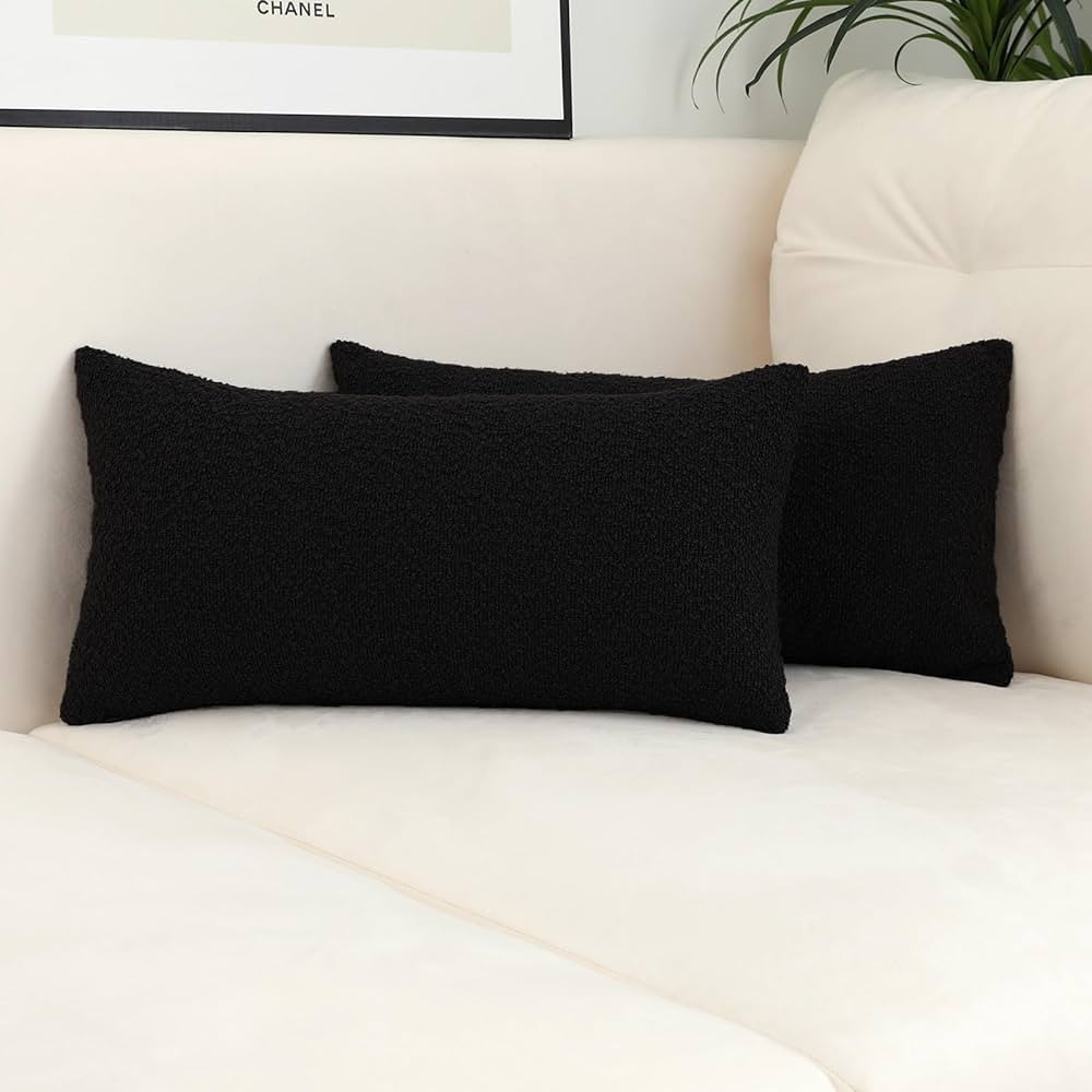 Jeneoo Black Decorative Square Thick Throw Pillow Covers Fine Textured Boucle Couch Cushion Case ... | Amazon (US)