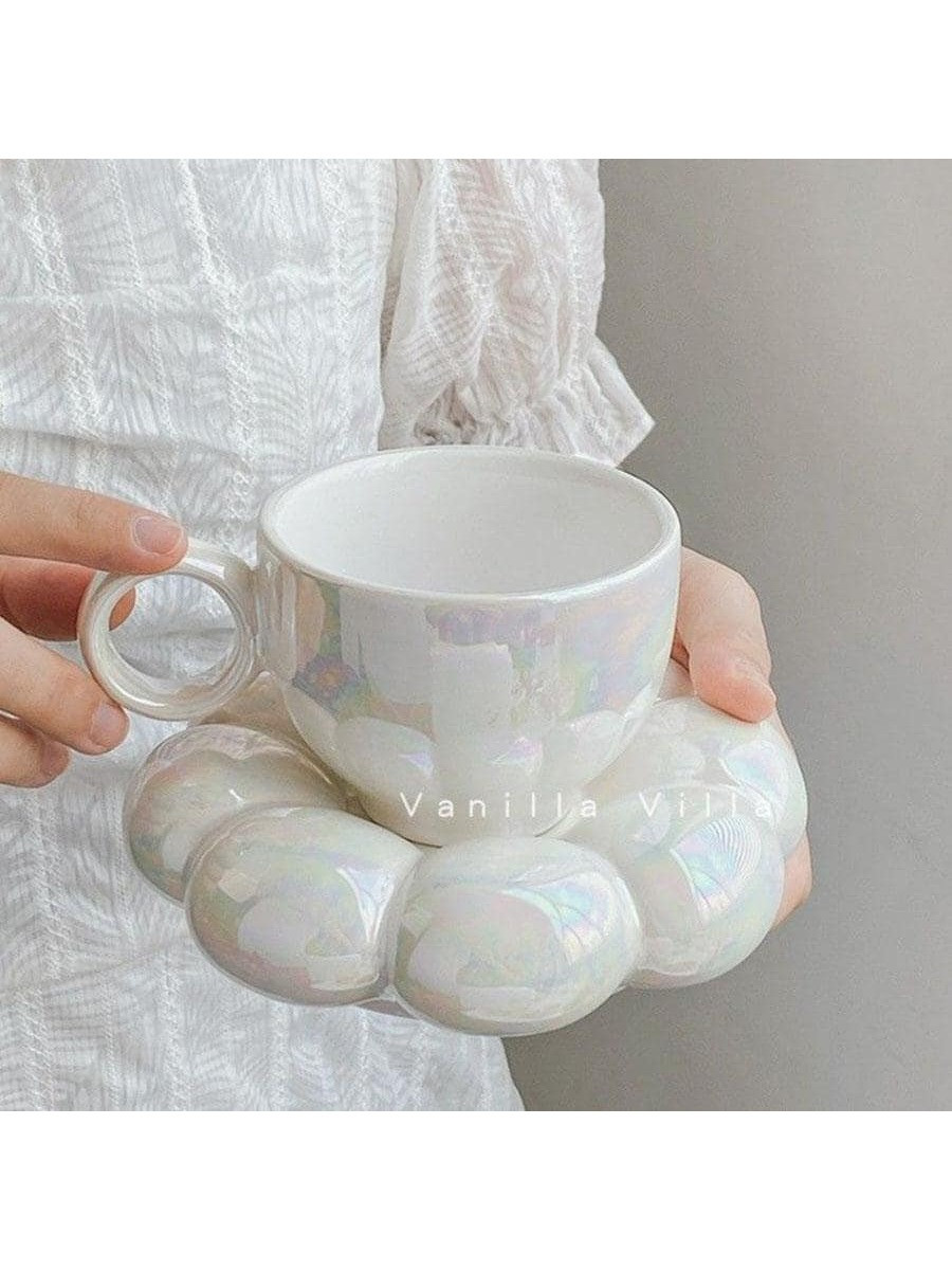 1pc Flower Design Mug With Saucer | SHEIN
