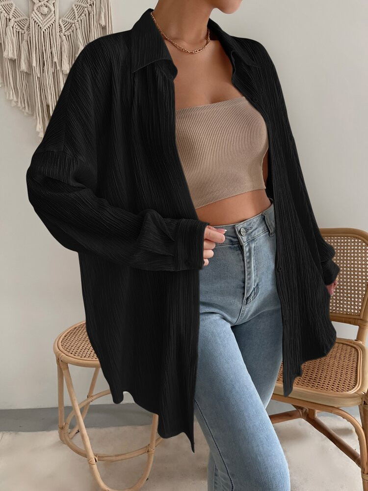 SHEIN EZwear Drop Shoulder Button Up Shirt
       
              
              $14.99        
  ... | SHEIN