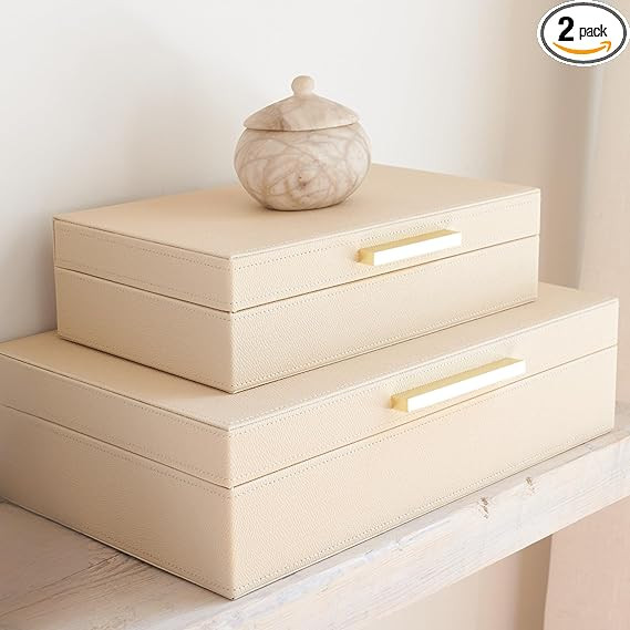 ZICOTO Decorative Storage Boxes with Lids – Set of 2 Beautiful PU Leather Organizer Bins for Yo... | Amazon (US)
