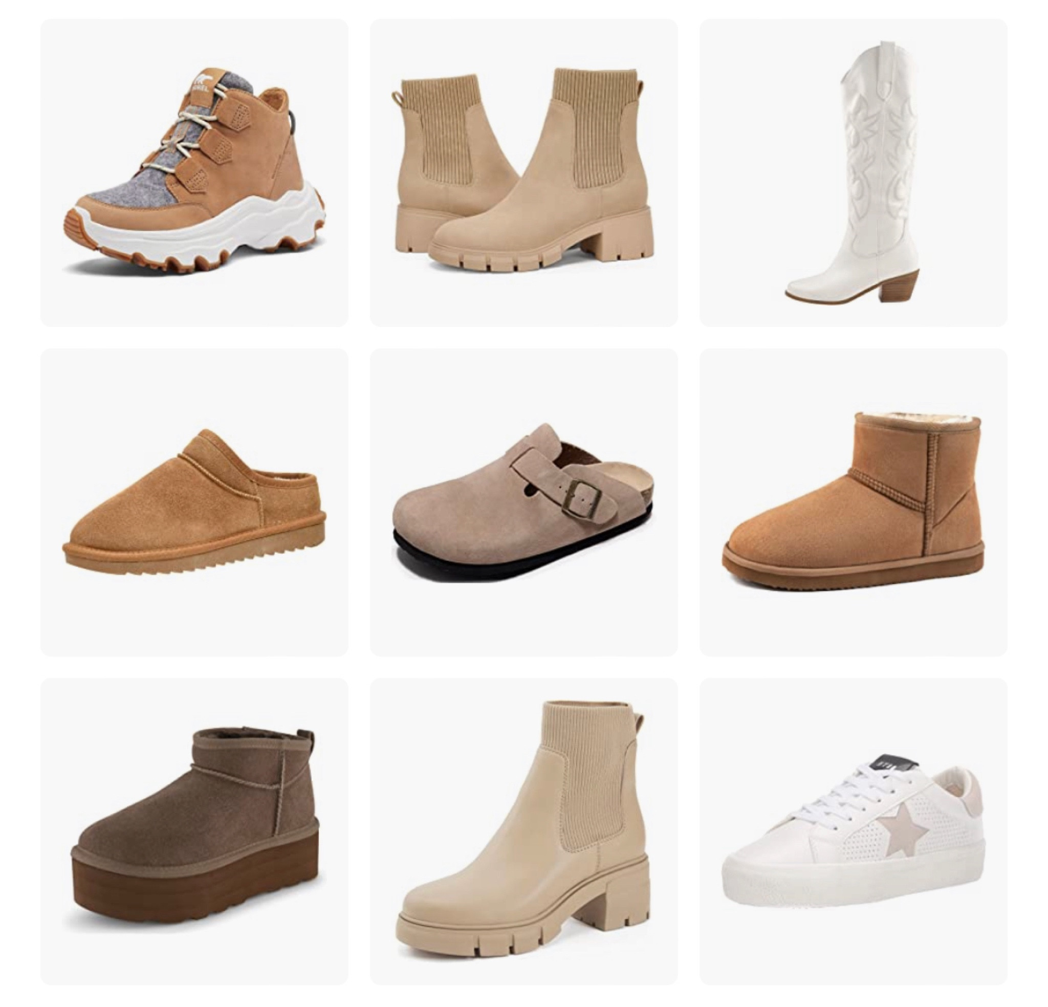 Neutral shoes for winter & spring 😍 Sorel boots, Chelsea boots, cowgirl boots, UGG dupes, Boston clog dupes, platform boots, sneakers 

#LTKstyletip #LTKsalealert #LTKshoecrush