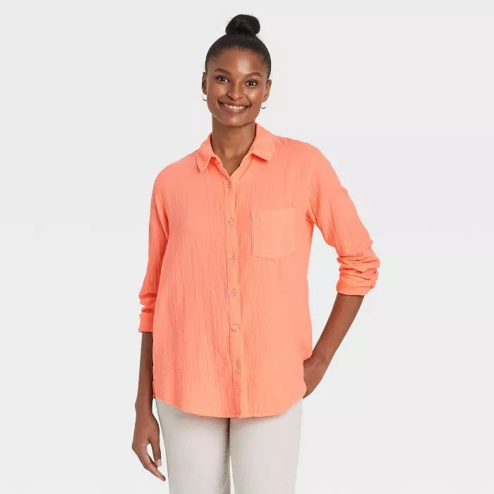 Women's Long Sleeve Gauze Button-Down Shirt - Universal Thread™ | Target