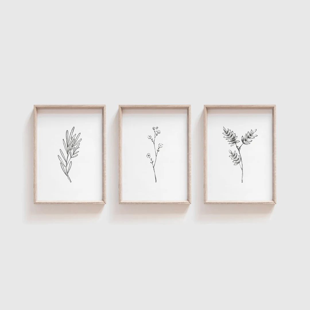 Black & White Botanical Prints  Set of 3  Leaf Print  - Etsy | Etsy (US)