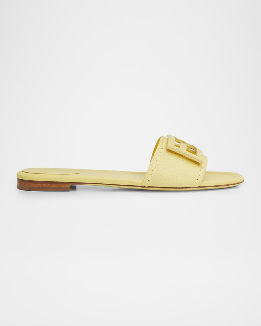 Fendi Baguette FF Leather Buckle Flat Slide Sandals | Neiman Marcus