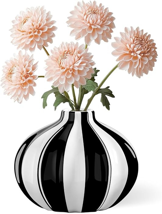 Torre & Tagus Ceramic Black and White Striped Vase - Hand Painted Cabana Decor Stripes Black and ... | Amazon (US)