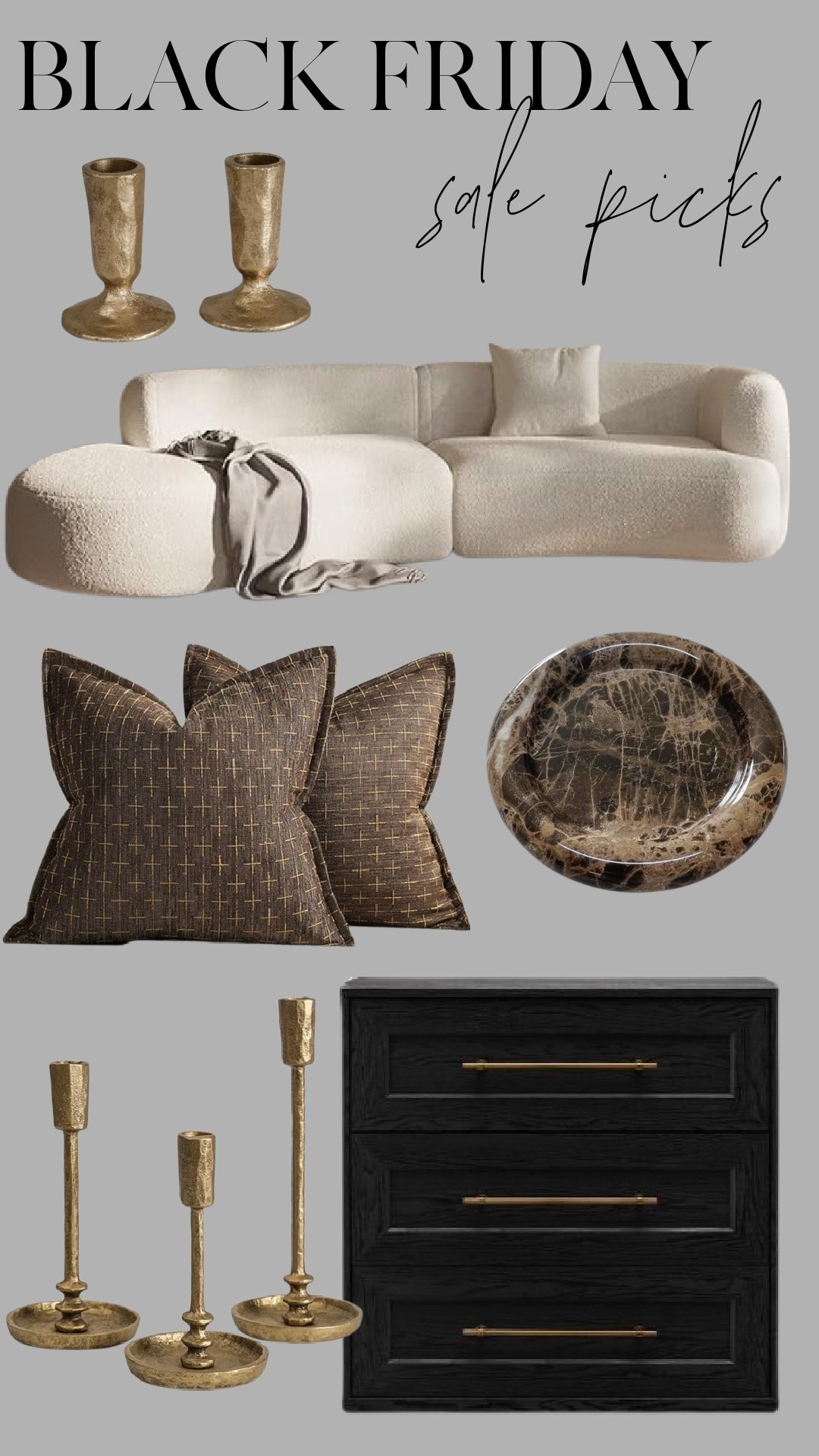 Black Friday home deals are so good this year. I rounded up my favorite neutral pieces including the boucle sofa, black dresser with brass hardware, textured pillow covers, marble bowl, and hammered brass candle holders. These look designer but are all discounted for Black Friday. Tap to shop every piece.

#LTKHome #LTKSaleAlert #LTKCyberWeek