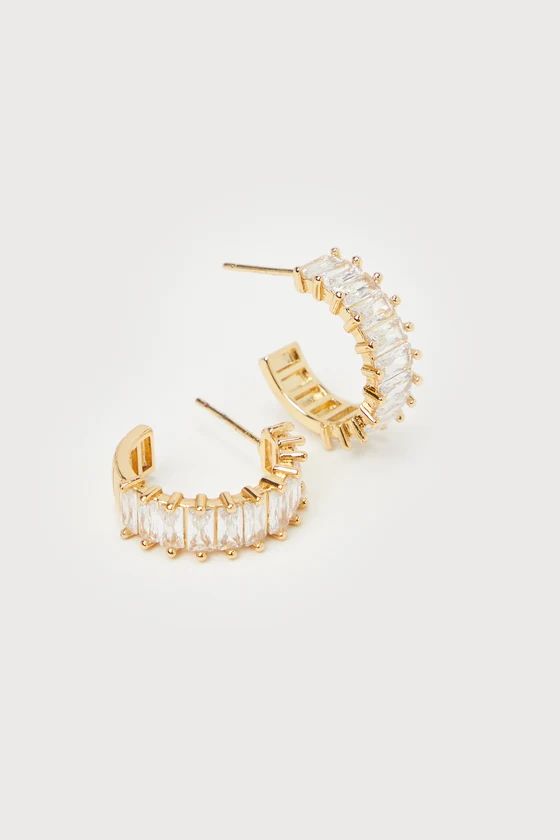 Perfect Glow 14KT Gold Rhinestone Hoop Earrings | Lulus (US)