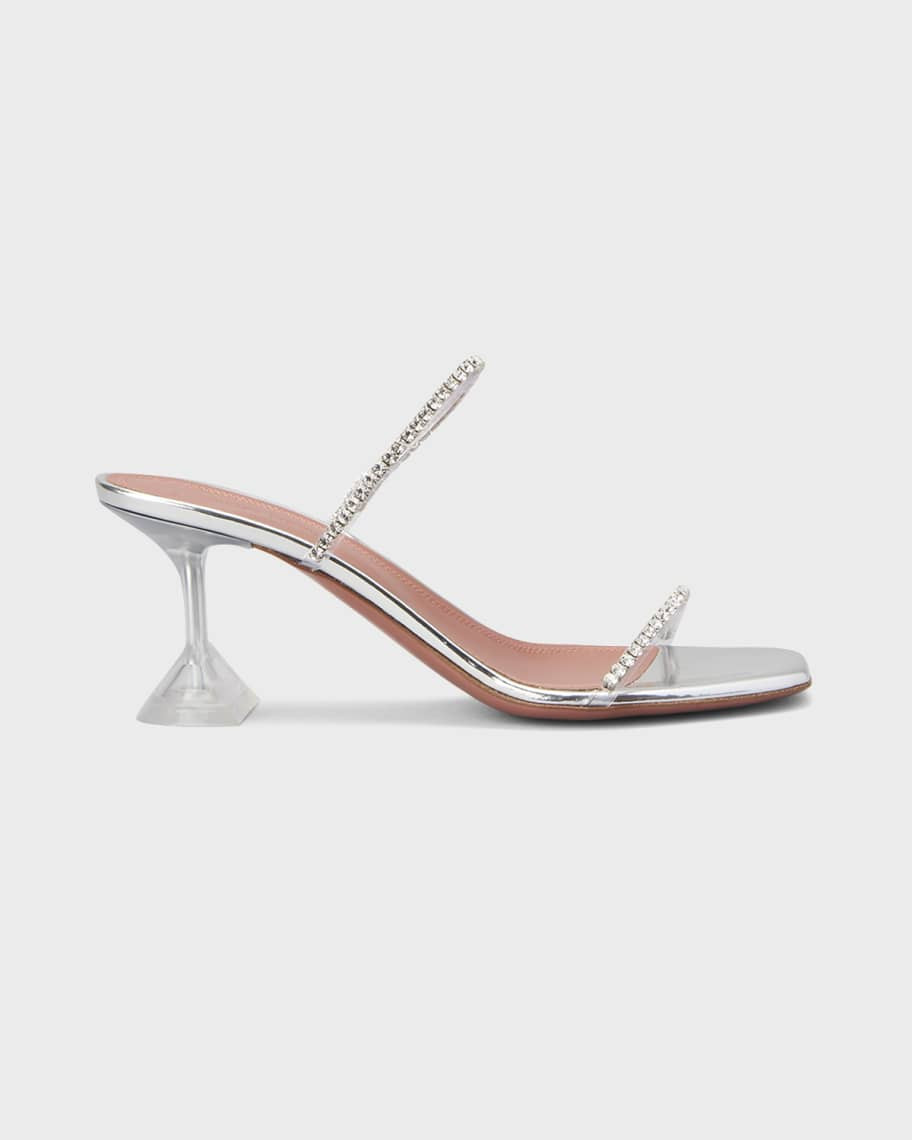 Amina Muaddi Gilda Metallic Crystal Two-Band Sandals | Neiman Marcus