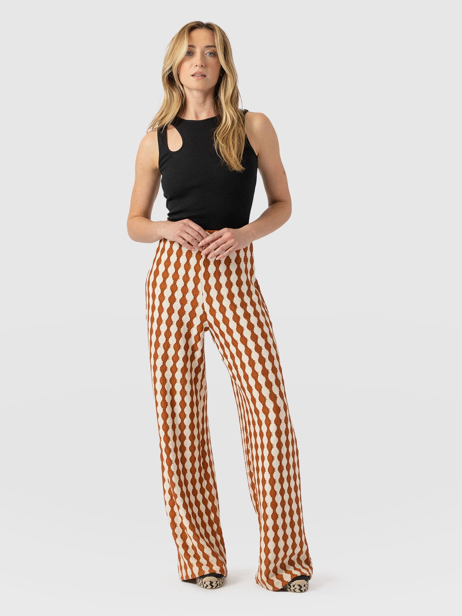 Victory Wide Leg Pant - Brown/Cream | Saint + Sofia UK