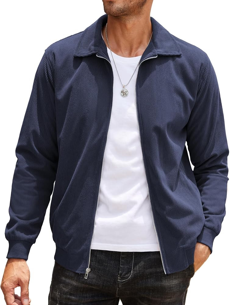 COOFANDY Men's Casual Corduroy Jacket Lightweight Zip Up Vintage Jacket Collared Bomber Jacket | Amazon (US)