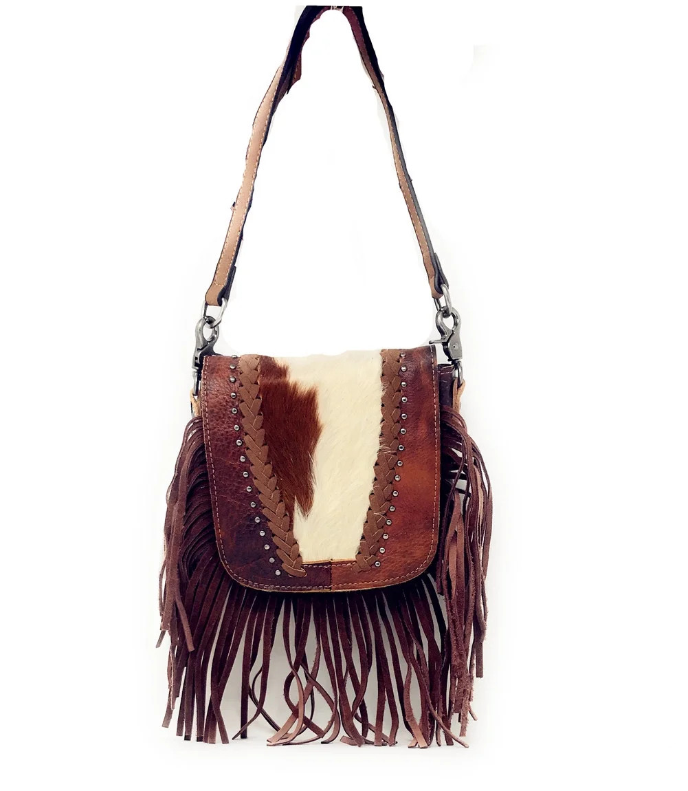 Western Genuine Leather Cowhide Fur Fringe Womens Crossbody Bag In Multi Color | Walmart (US)
