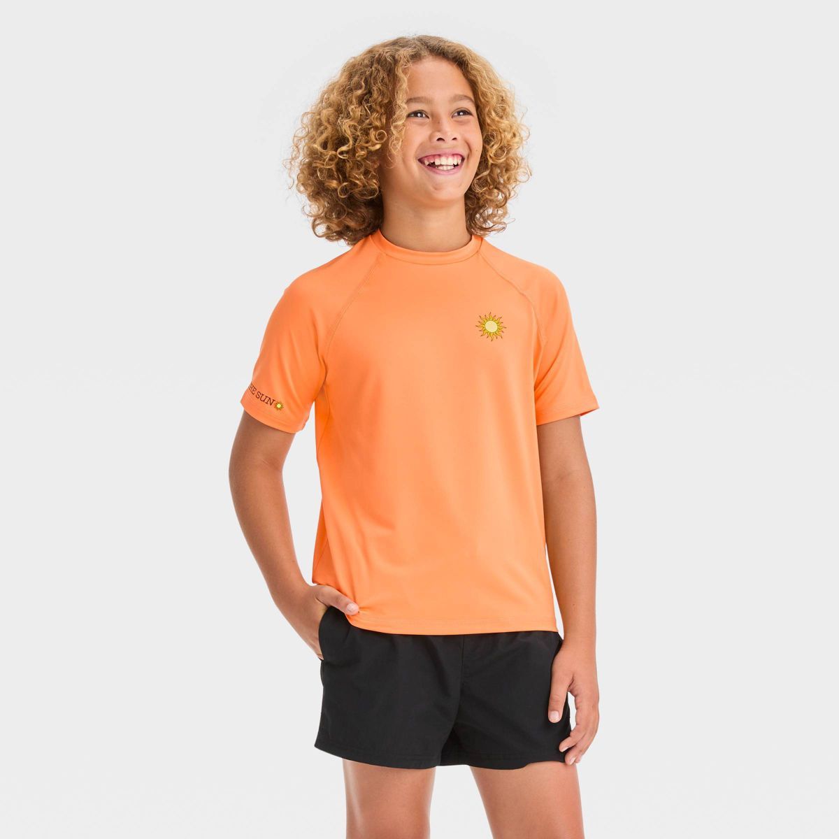 Boys' Short Sleeve Sun Printed Rash Guard Top - art class™ Orange | Target