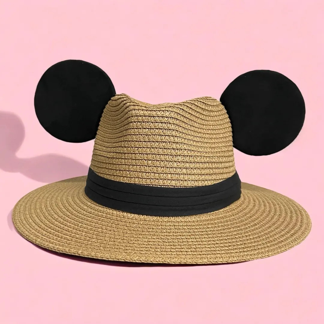 Disney Inspired Straw Hat with Sewn Mouse Ears, Adult Size Cute Park Hat, Disneyland Outfit, Vaca... | Etsy (US)