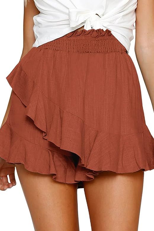 FRTROIN Skorts Skirts for Women Skater Mini Wrap Skirt Beach Flowy Linen Cotton High Waisted Shor... | Amazon (US)