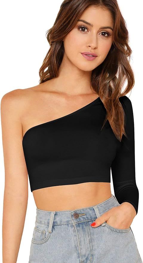 Floerns Women's One Shoulder Long Sleeve Tee Shirt Crop Tops | Amazon (US)
