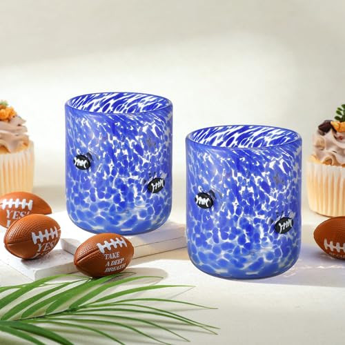 SiliFine 2 PCS Football Icon Juice Glasses - 14 oz Football Stemless Wine Juice Coffee Drinking Glass Cup for Party Supplies Gift (Blue) | Amazon (US)