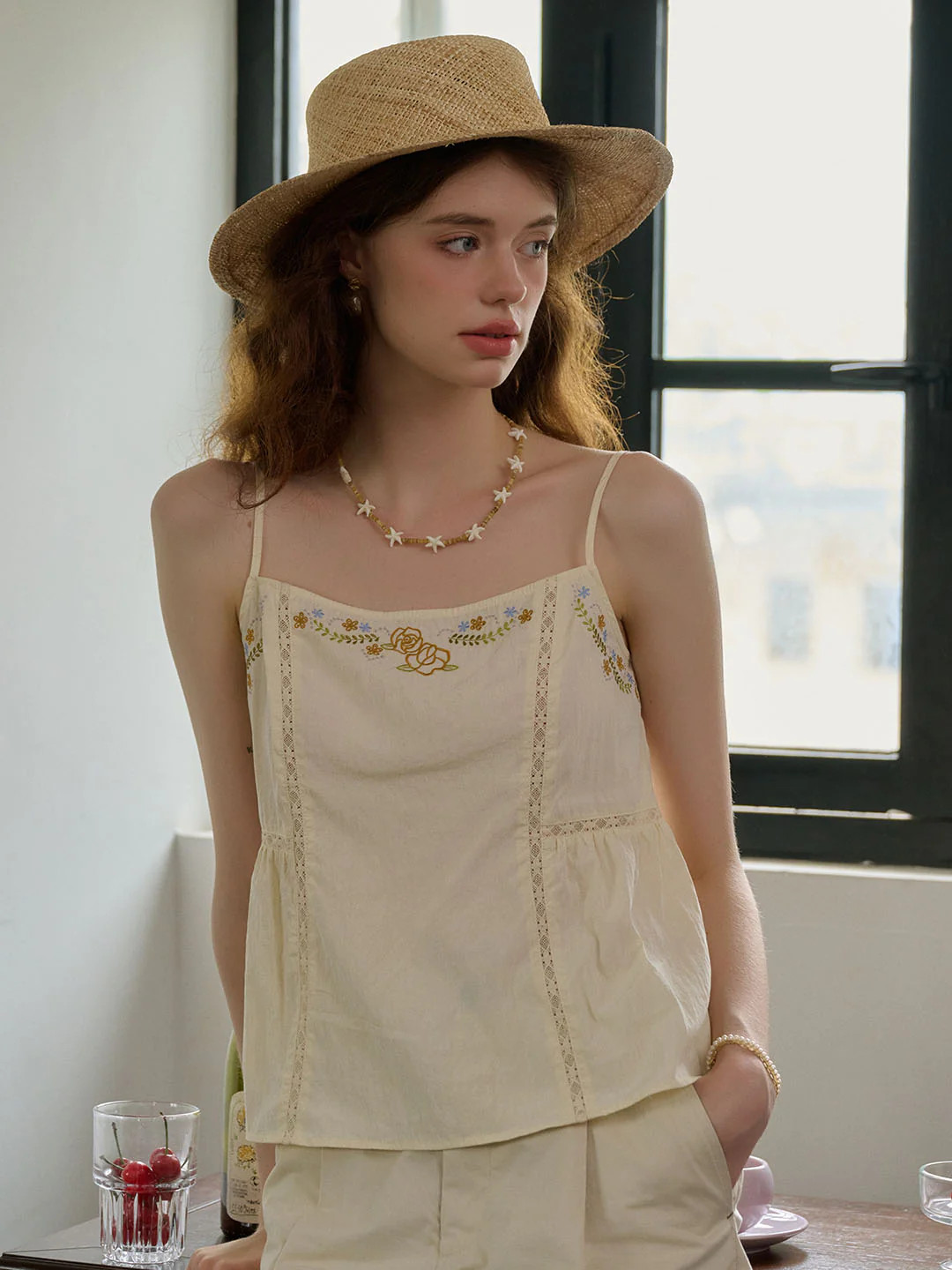 Maxine Colorful Floral Embroidered Square Neck Camisole Top | SimpleRetro