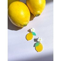 Lemon Earring//statement Earring//Acrylic Earring//Summer Earring//Lemon Flower Earring | Etsy (US)