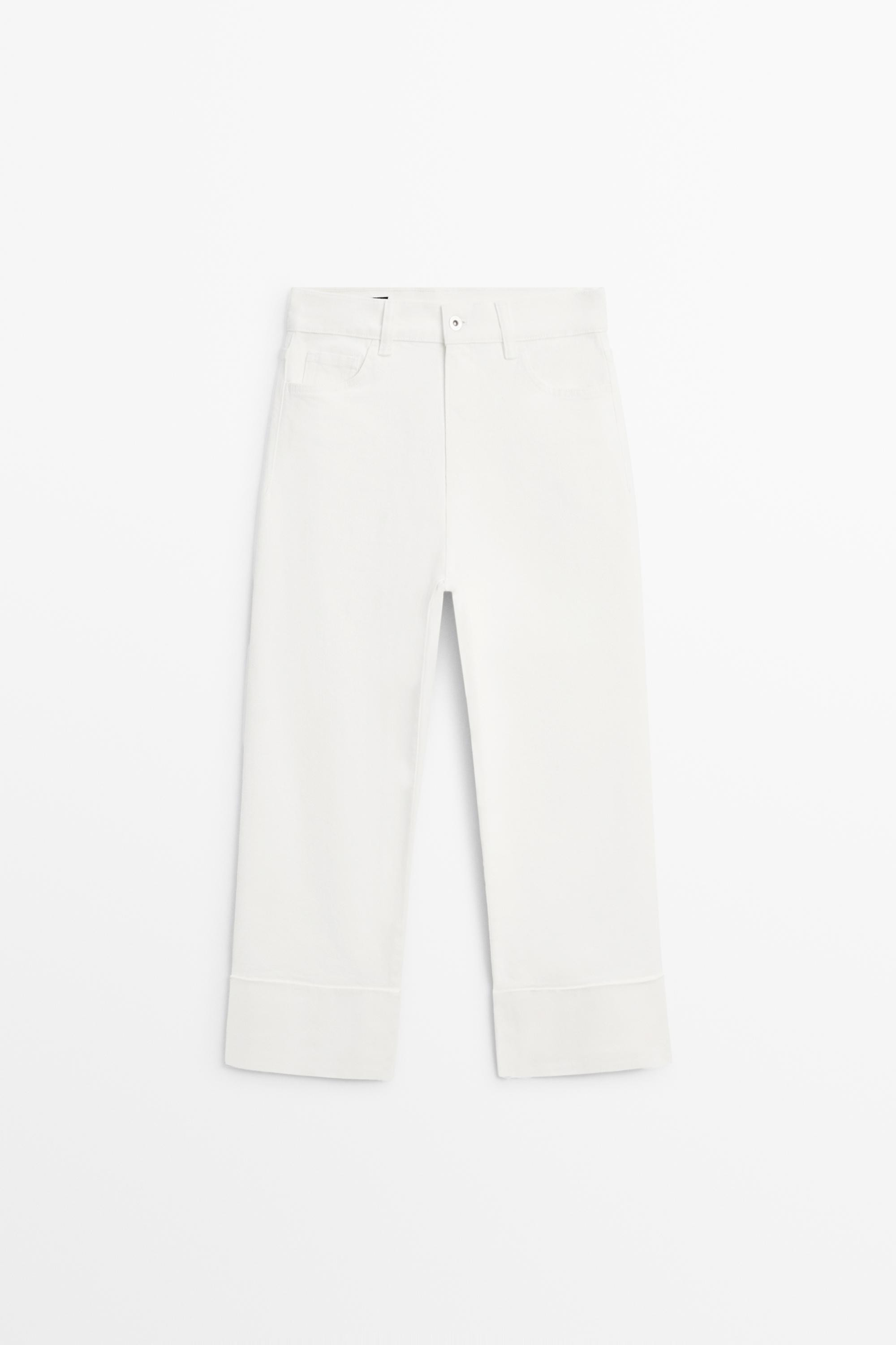 Mid-waist capris with turn-up hems · Off White · Trousers | Massimo Dutti | Massimo Dutti UK
