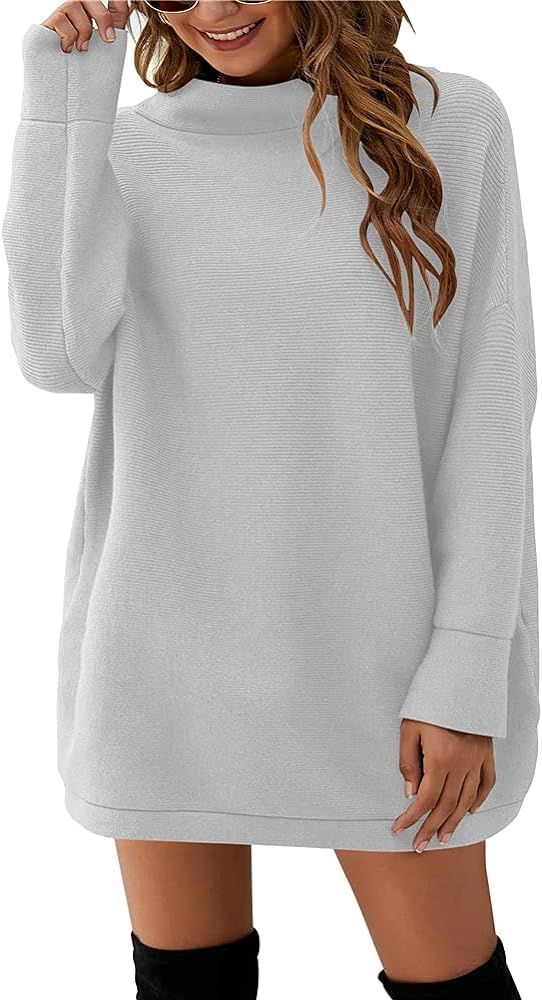 MISSJOY Women Casual Turtleneck Batwing Sleeve Slouchy Oversized Ribbed Knit Tunic Sweaters | Amazon (US)