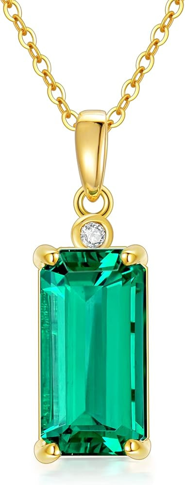 14K Real Gold Emerald Necklace for Women with Natural Diamond, Created Emerald Jewelry Mothers Da... | Amazon (US)