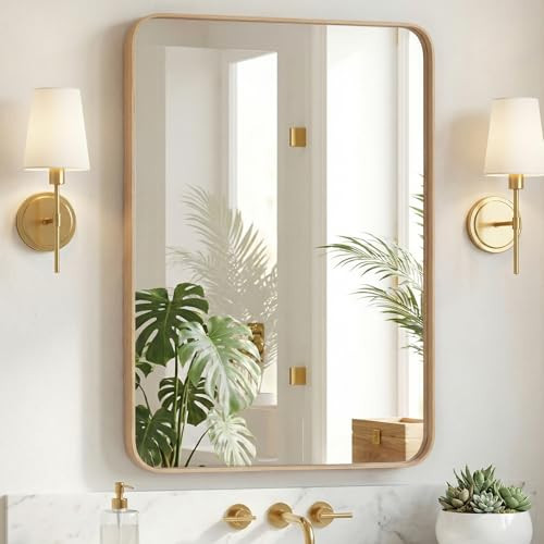 NEWBULIG 30"x40" Wood Wall Mirror, Bathroom Mirrors for Over Sink, Matte Metal Framed Vanity Decor Mirror with Tempered Glass, Entryway, Living Room, Bedroom | Amazon (US)