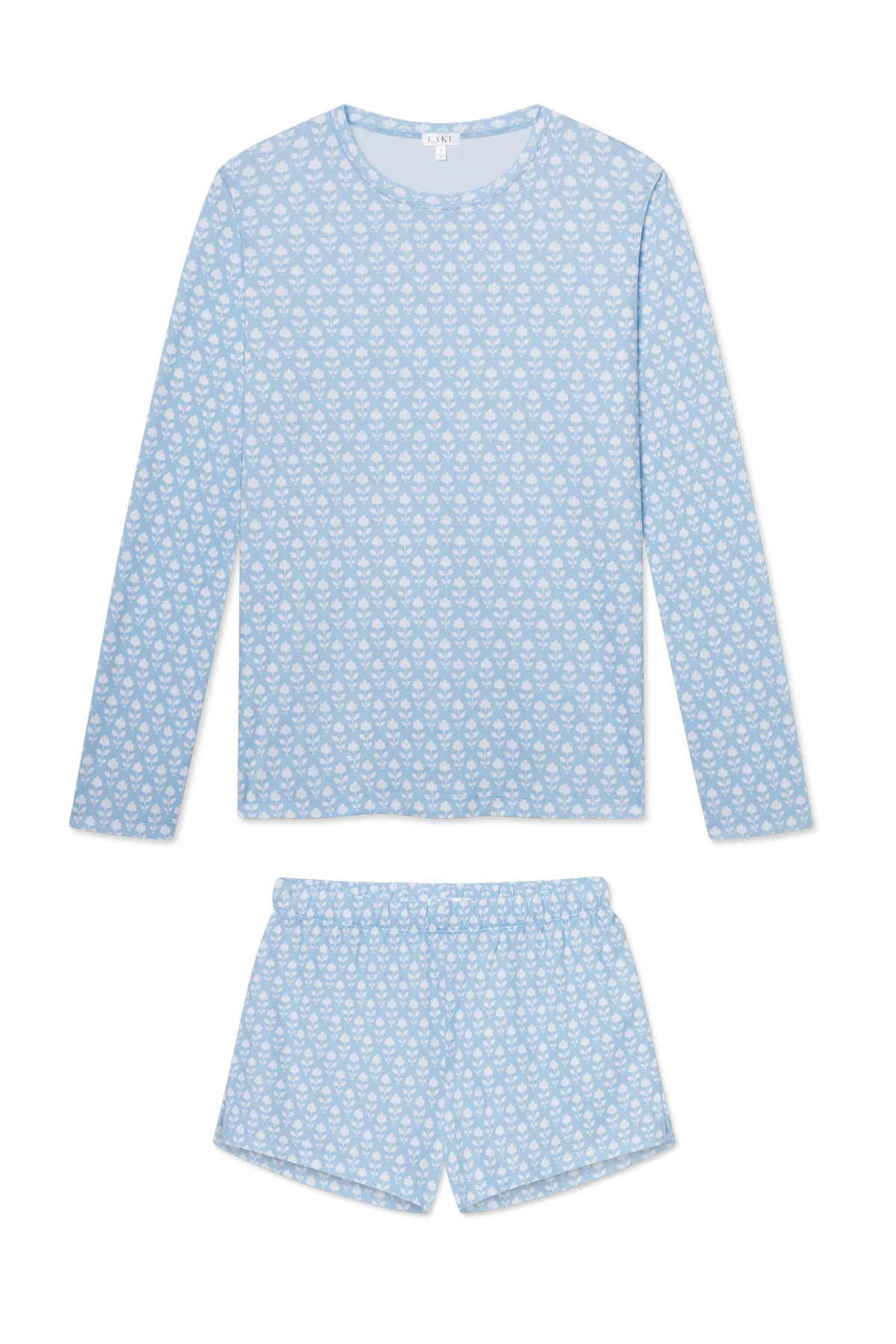 Pima Crew Long-Short Set in French Blue Bloom | Lake Pajamas