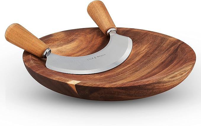Cole & Mason Ashden Mezzaluna and Round Chopping Board Set, Herb Chopper Rocker/Fresh Herb Cutter... | Amazon (UK)