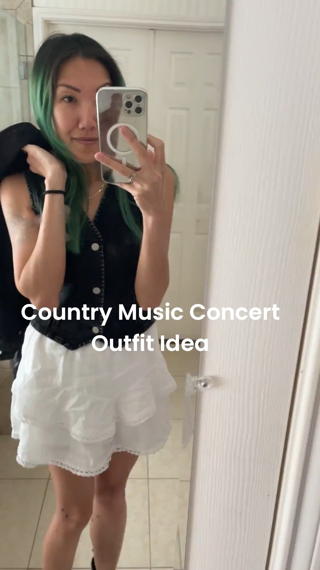 Boots are my fave so I lets pull out our favorite ankle boots for Rodeo / country music concert / festival season! 

The white tired ruffle mini skirt is actually a SKORT with shorts underneath. I paired is with a black denim button up vest top, and a black fringe denim jacket to throw on. 

Related: spring summer western style denim vest ruffle skort black and white outfit Chelsea boots ankle boots


#LTKStyleTip #LTKSeasonal