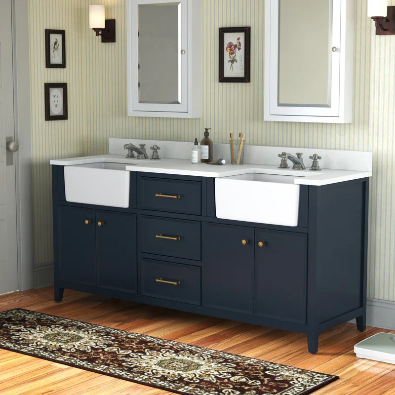 Silvy 72'' Double Bathroom Vanity with Engineered Stone Top | Wayfair North America