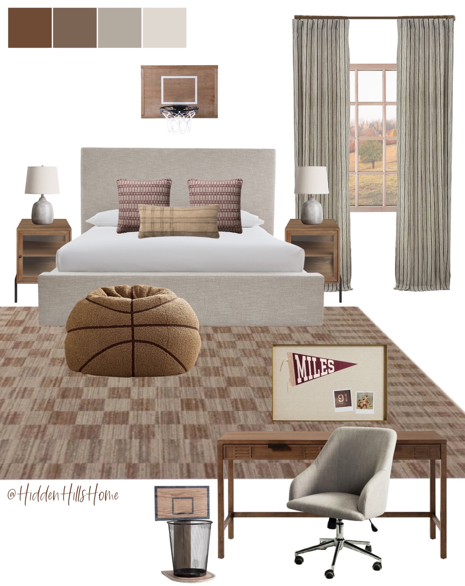 Teen boys bedroom decor, boys room mood board, modern vintage teen bedroom, masculine bedroom, sports themed bedroom design, basketball bedroom decor ideas, nightstands, desk #boysroom

#LTKHome #LTKSaleAlert #LTKKids