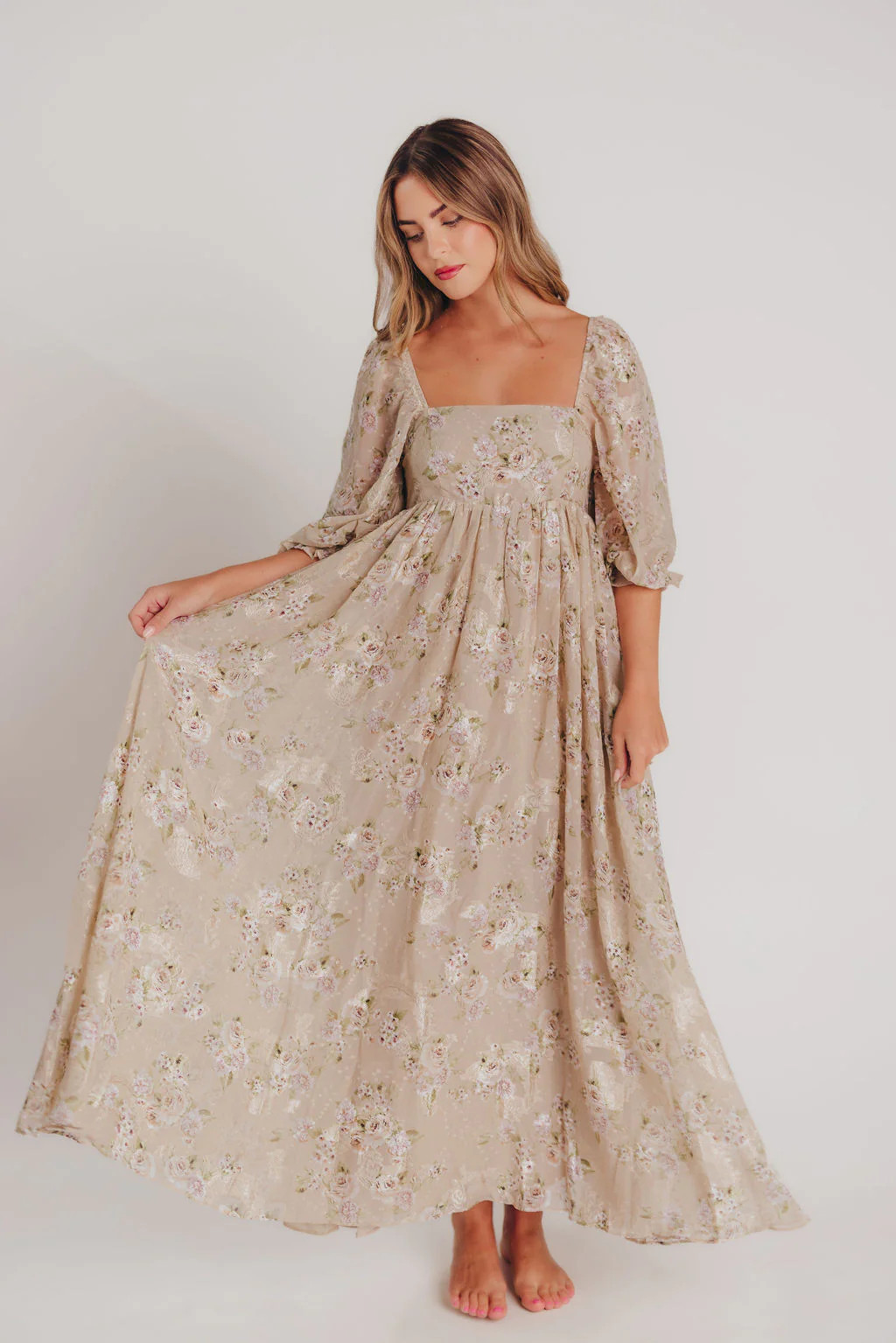 Mona Maxi Dress in Beige/Brown Floral - Bump Friendly - Inclusive Sizi | Worth Collective