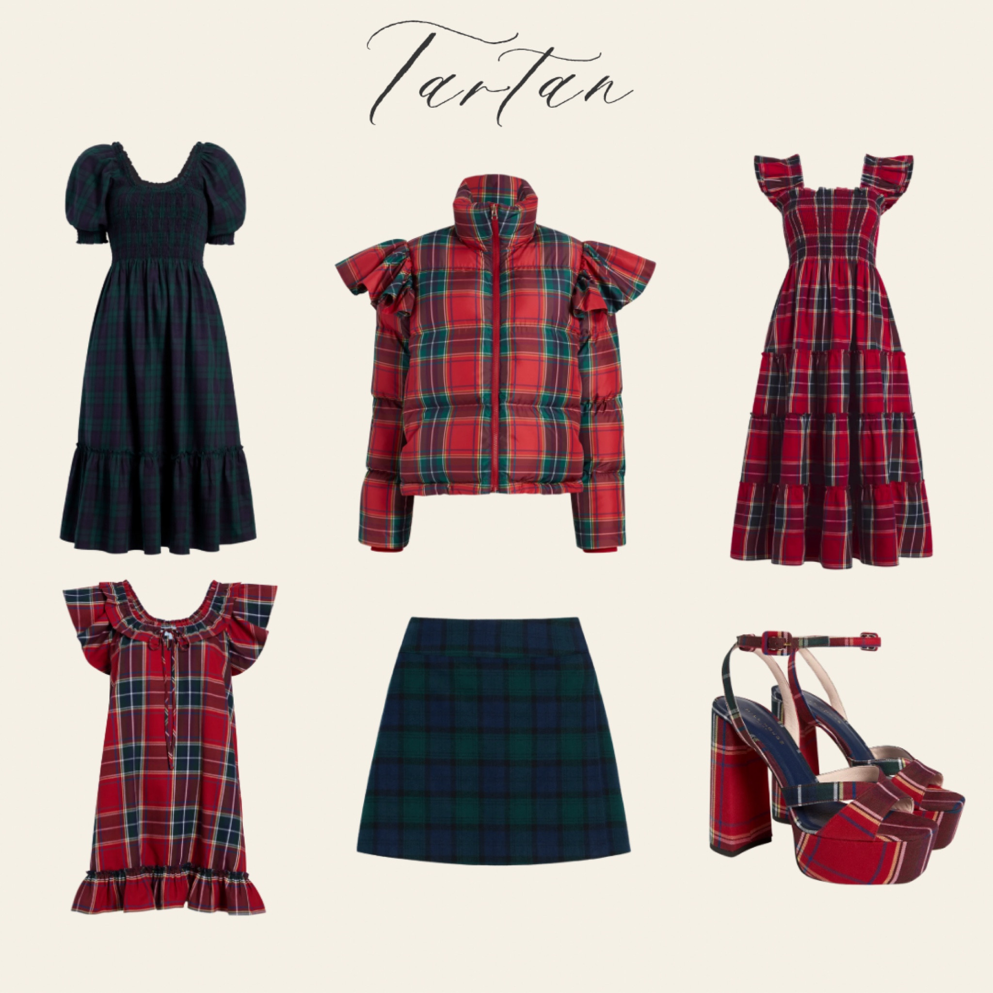 Hill House Home Ellie, Louisa, Cordelia nap dress, Tatiana skirt, Violet Ruffle Sleeve Puffer Jacket, & Party platform in red tartan and blackwatch tartan for the holidays.

#LTKHoliday #LTKshoecrush #LTKSeasonal
