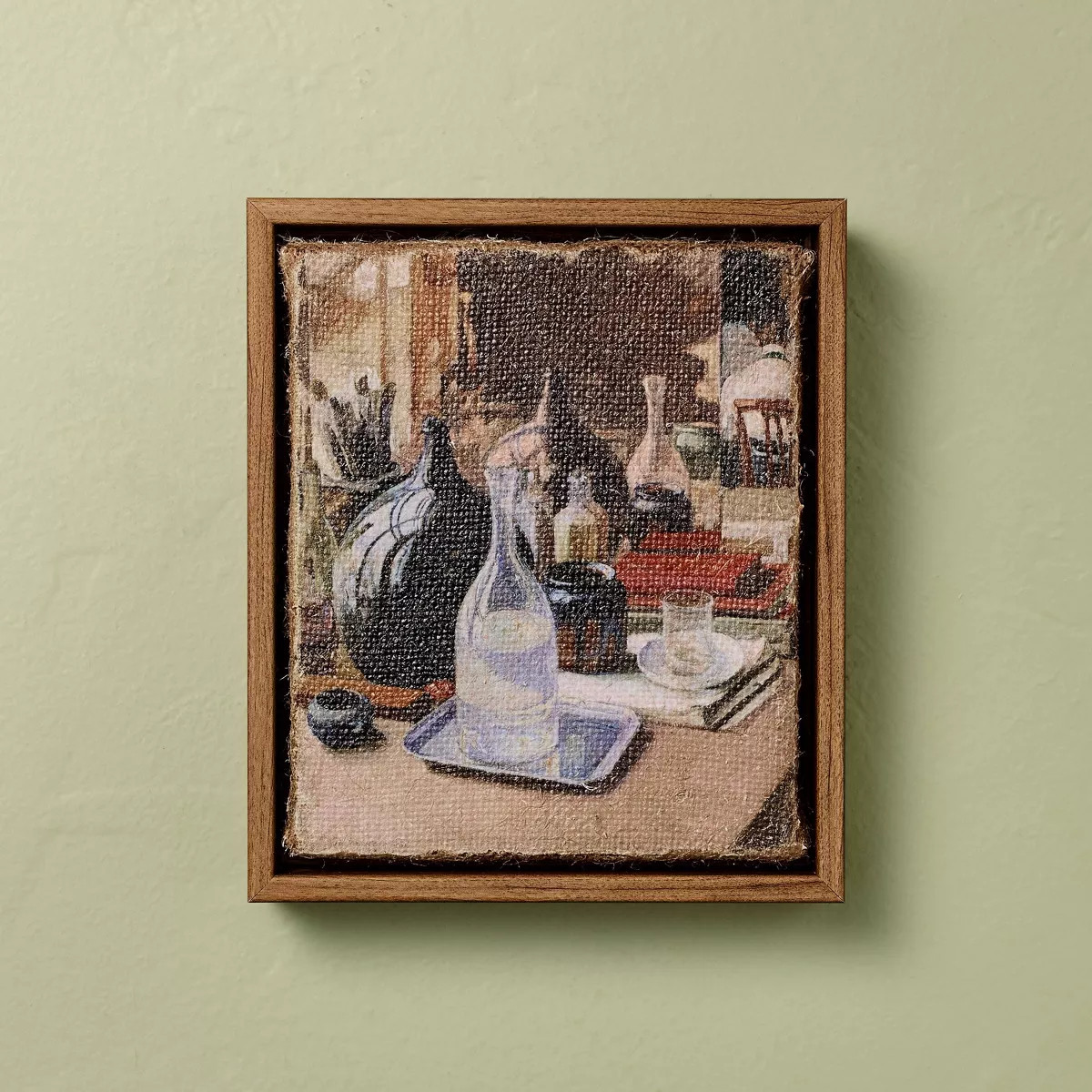 6.5"x5.5" Vertical Still Life Bottle Framed Burlap Art - Hearth & Hand™ with Magnolia | Target