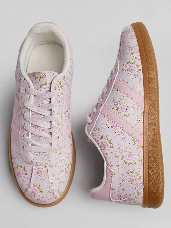 Solezae Bestseller Women's Comfy Floral Print Everyday Dreamy Casual Basic Cute PU Lavender Sneakers | SHEIN