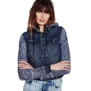Free People Mixed Media Denim Jacket-navy | Poshmark