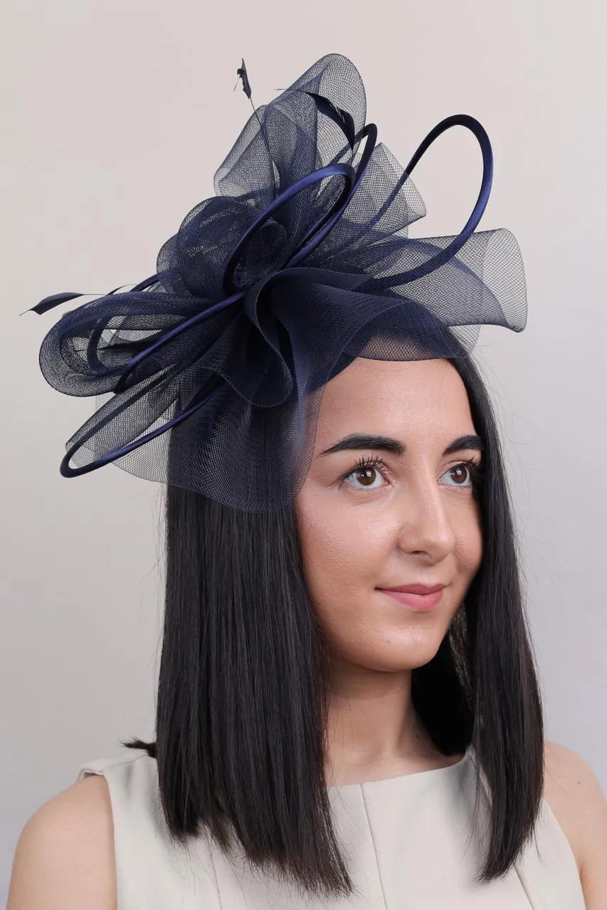 Navy PEACH ACCESSORIES Plain Delicate Mesh Loops and Feather Accents Fascinator | Debenhams | Debenhams UK