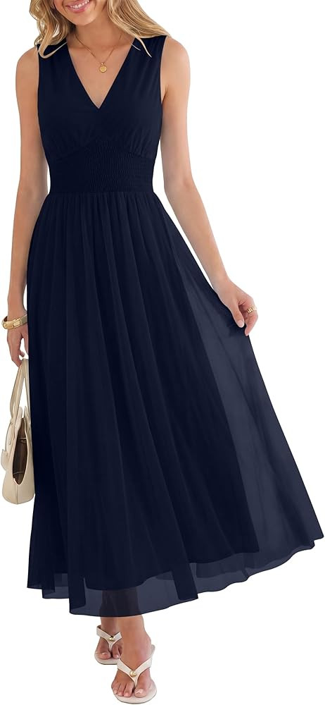 ANRABESS Womens Summer Floral Maxi Dress, A Line Tulle,Elegant for Wedding Guest & Beach Vacation... | Amazon (US)