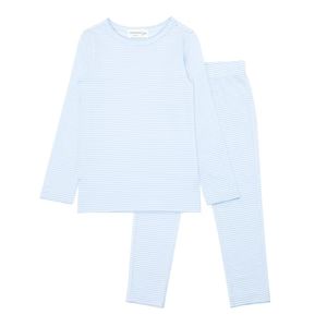 girls powder blue stripe pima pajamas set | minnow