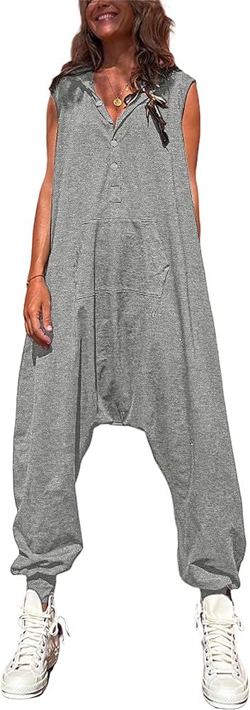 Tanming Hooded Jumpsuits for Women Casual Sleeveless Long Harem Pants Romper with Pockets | Amazon (US)