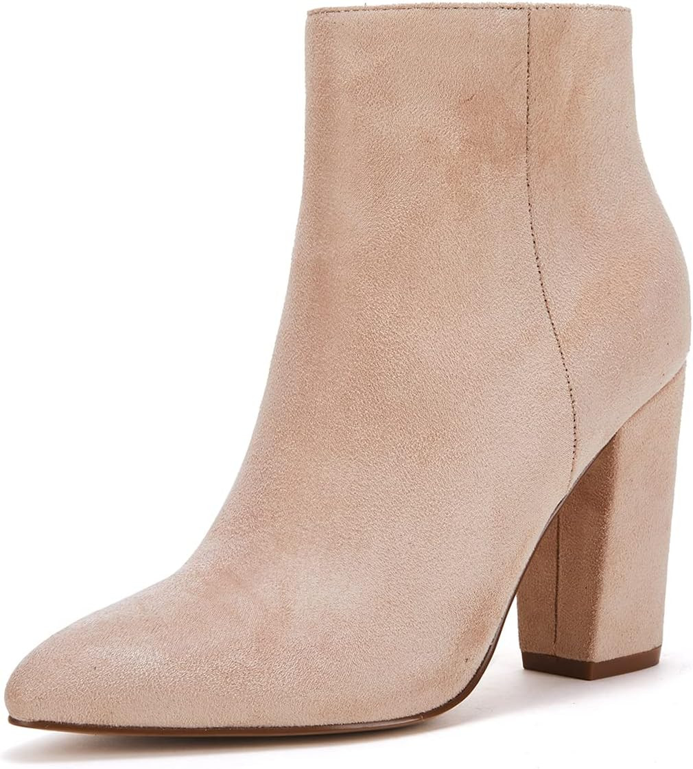 VETASTE Women Chunky High Heel Ankle Boots Fashion Chelsea Pointed Toe Booties Pump | Amazon (US)