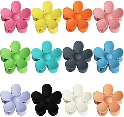 Amazon.com : 12 Pieces Flower Claw Clips Large Hair Jaw Clips for Women Girls Thick Hair 12 Color... | Amazon (US)