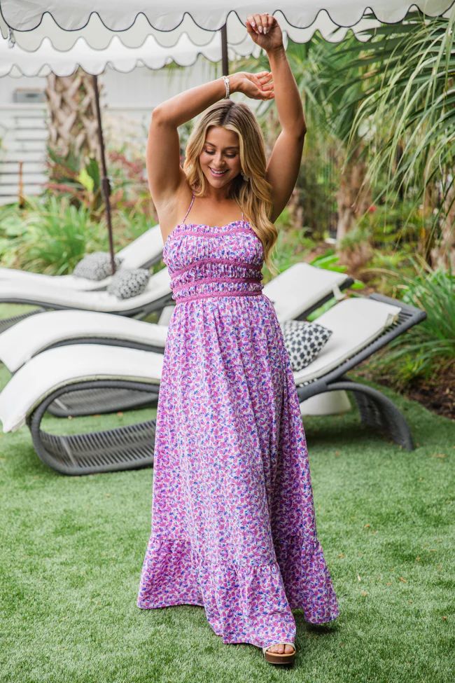 Best In Bold Purple Floral Lace Up Back Maxi Dress | Pink Lily