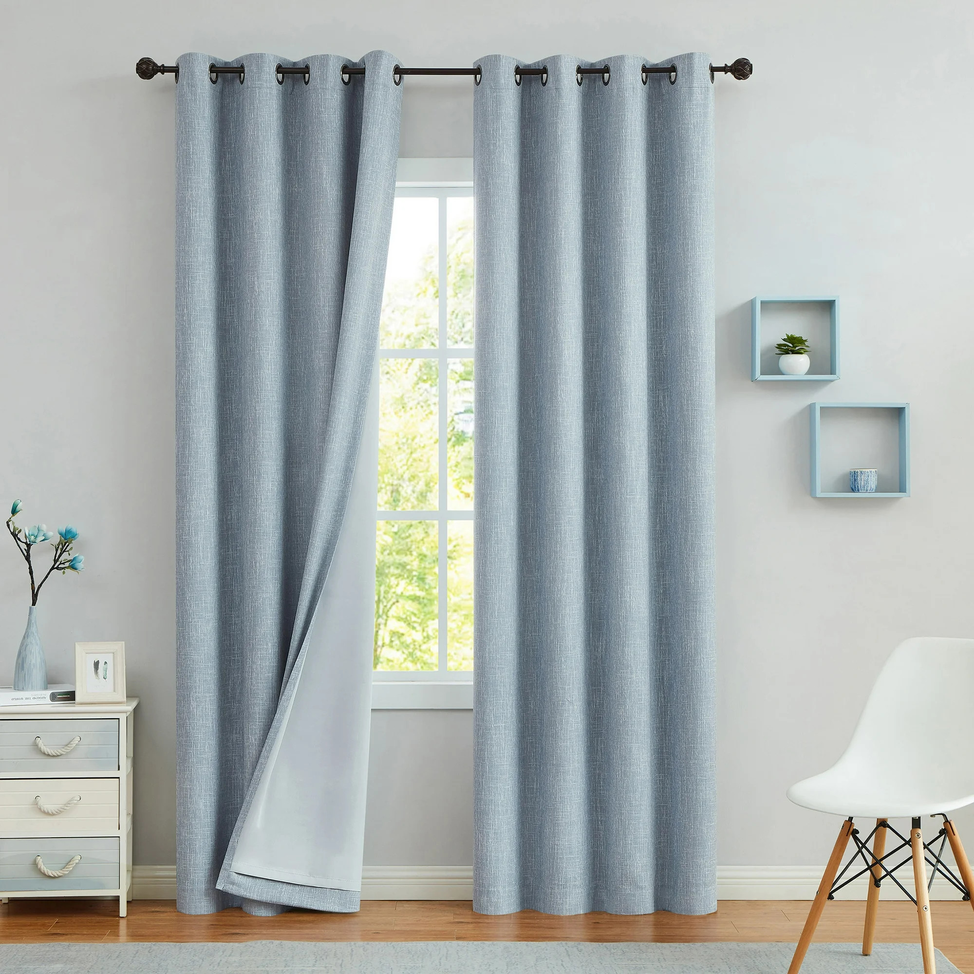 Uptown Home Blue Solid Full Blackout Double Window Curtain Panel for Bedroom Heavy Linen Texture ... | Walmart (US)